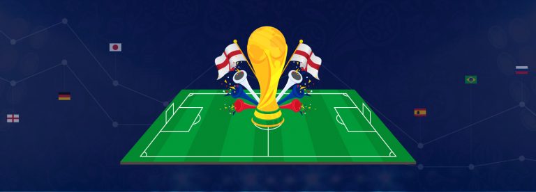 Illustration of the World Cup trophy with England flags
