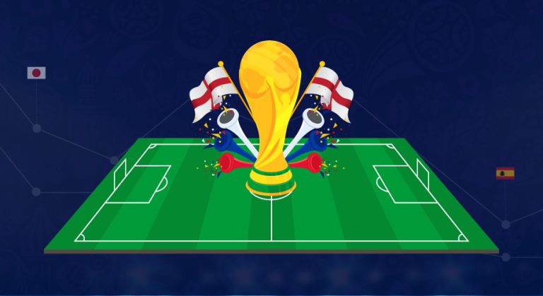 Illustration of the World Cup trophy with England flags