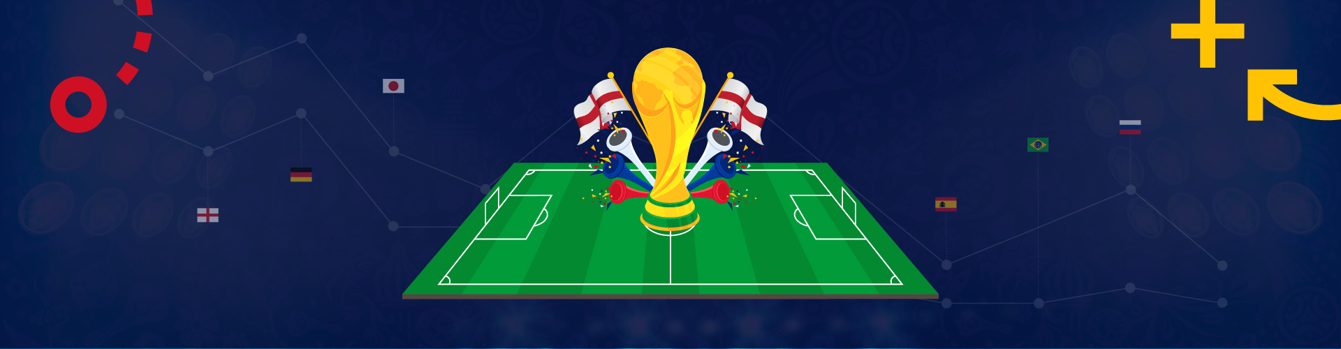 Illustration of the World Cup trophy with England flags