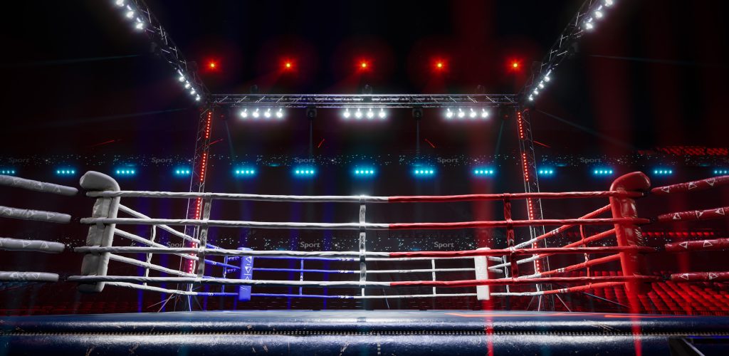 Empty boxing arena waiting new round .