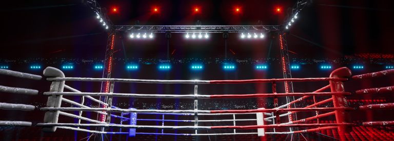 Empty boxing arena waiting new round .