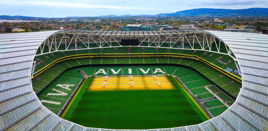 Aviva Stadium Dublin - a stunning aerial view of a modern stadium - DUBLIN, IRELAND - OCTOBER 13, 2024