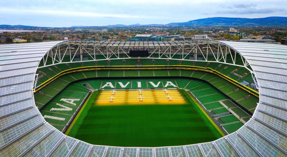 Aviva Stadium Dublin - a stunning aerial view of a modern stadium - DUBLIN, IRELAND - OCTOBER 13, 2024