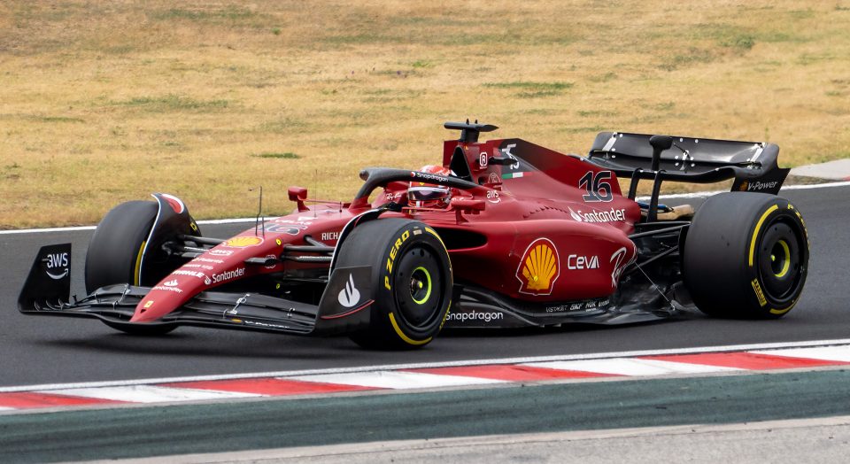 2022 Formula 1 Car at the Hungarian Grand Prix Race - Ferrari - Charles LeClerc- Race Day - Tight