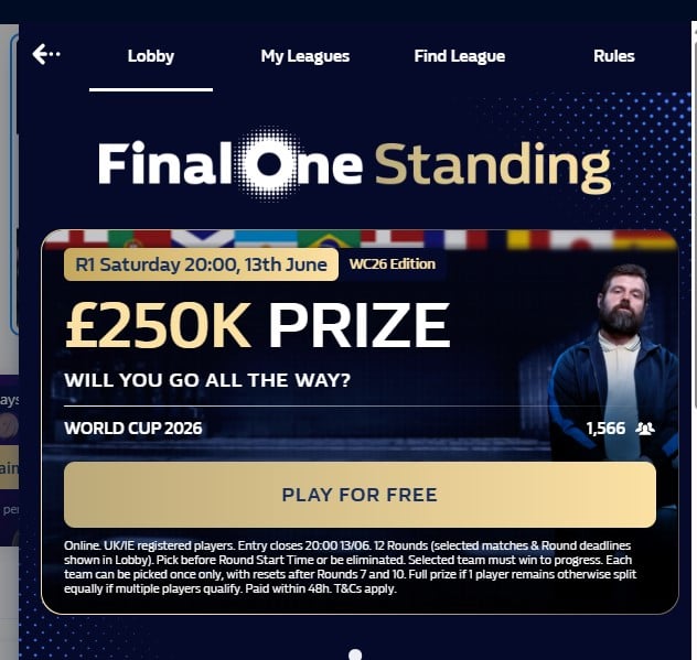 Final One Standing World Cup 2026 prize